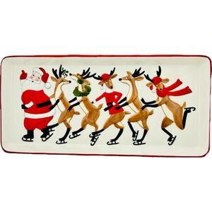 Department 56 Skating Santa & Reindeer Ceramic Tray NWT 56.91986 Retired
